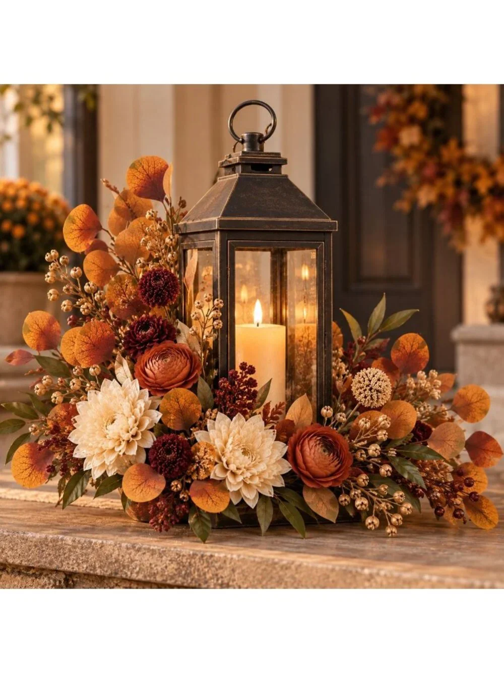 Fall Eucalyptus Stems with Billy Balls, 10 Stem Faux Floral Filler, Autumn Wreat